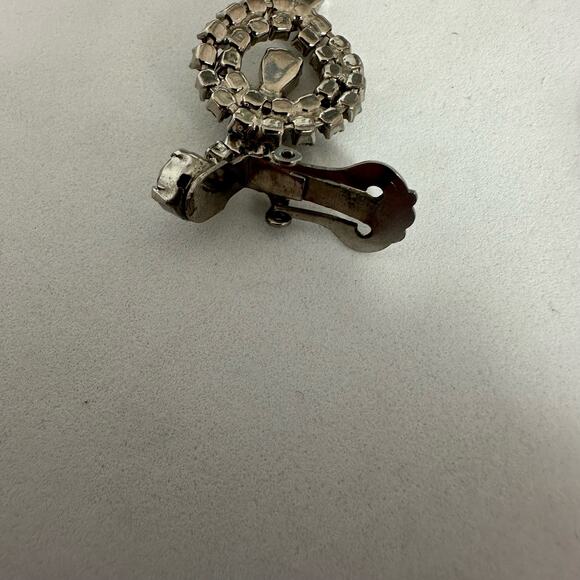 Clear Rhinestone Circular Drop Earrings Clip On Wedding Prom Bling Mid Century - Picture 3 of 4